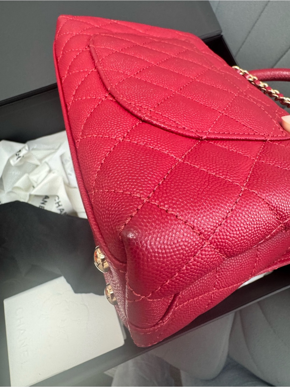 CHANEL Small Coco Handle Dark Red Caviar Light Gold Hardware - Picture 5 of 14